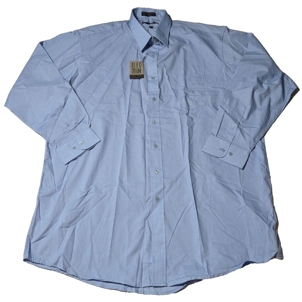OLEG CASSINI SINGLE NEEDLE TAILORING Men Tall 18.5/36 Blue‎ Dress Shirt NEW